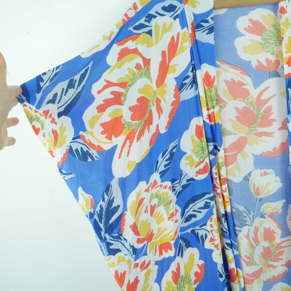 Skye One Size Kimono Beach Cover Robe Topper Blue Floral Tropical Resort Beachy - Picture 3 of 5